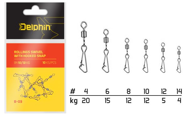 Delphin Rollings swivel with Hooked snap BN/4